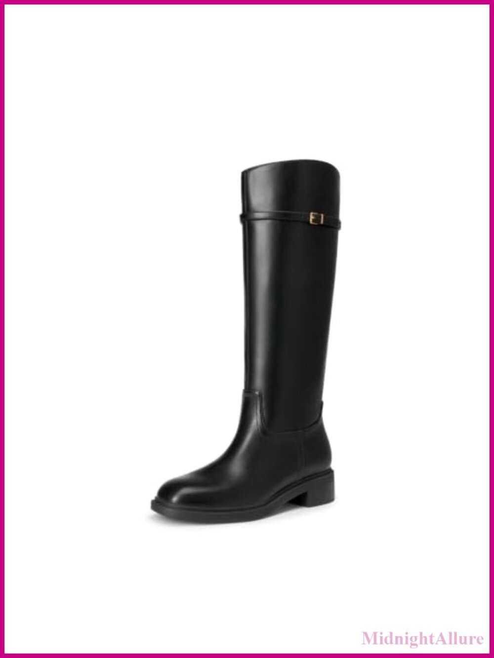 Knee-High Riding Boots Buckle Strap Pull-On Cushioned